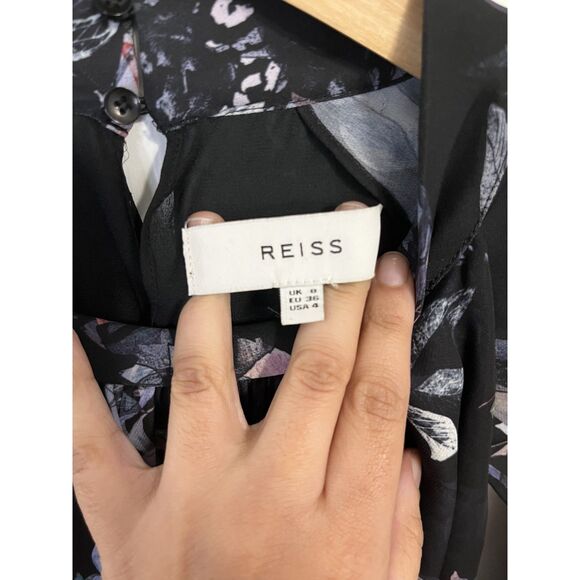 REISS Saturn Black Leaf Floral Printed Mini Dress Size US 4 - NWOT - Picture 5 of 7